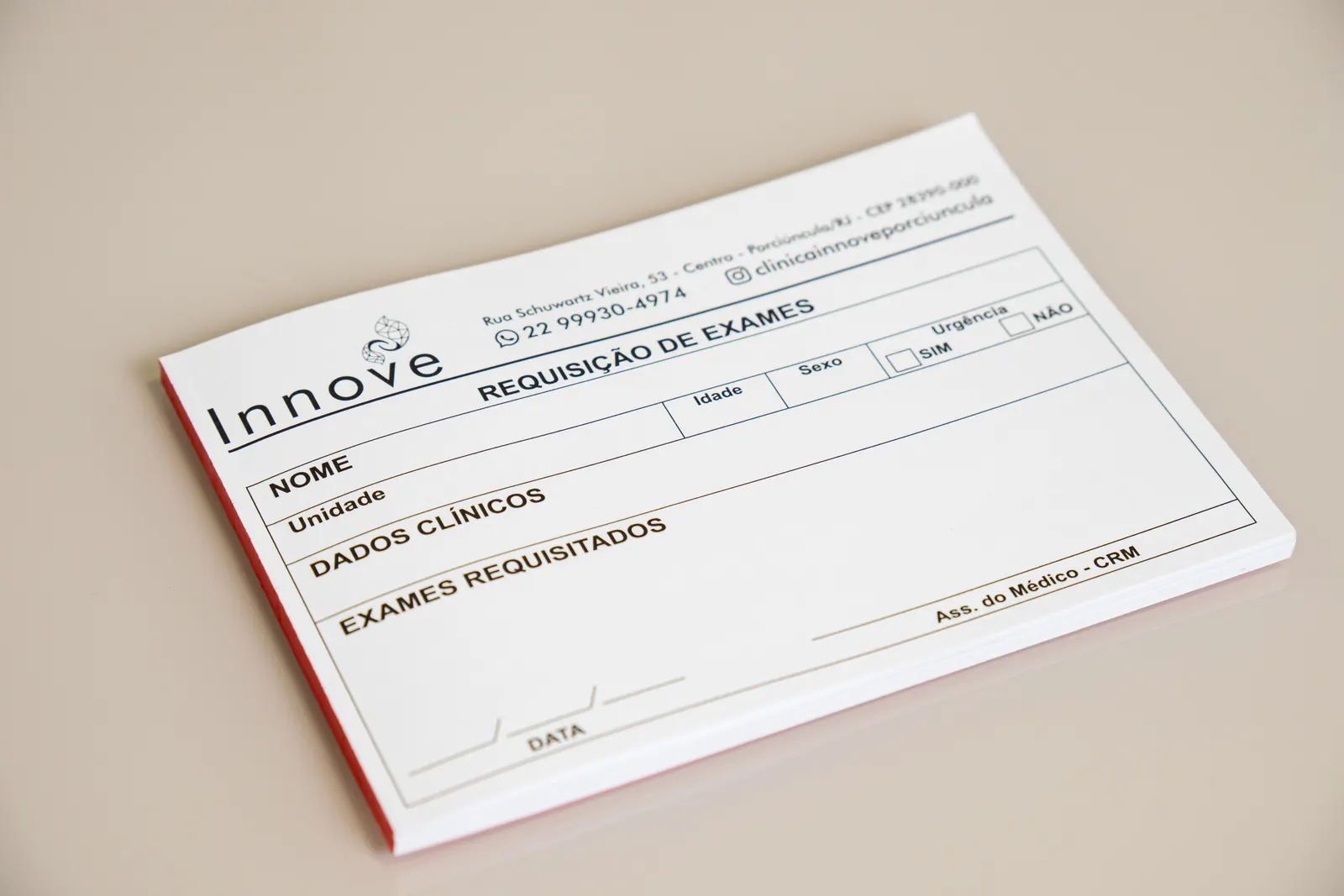 Bloco de requisição de exames personalizado Innove