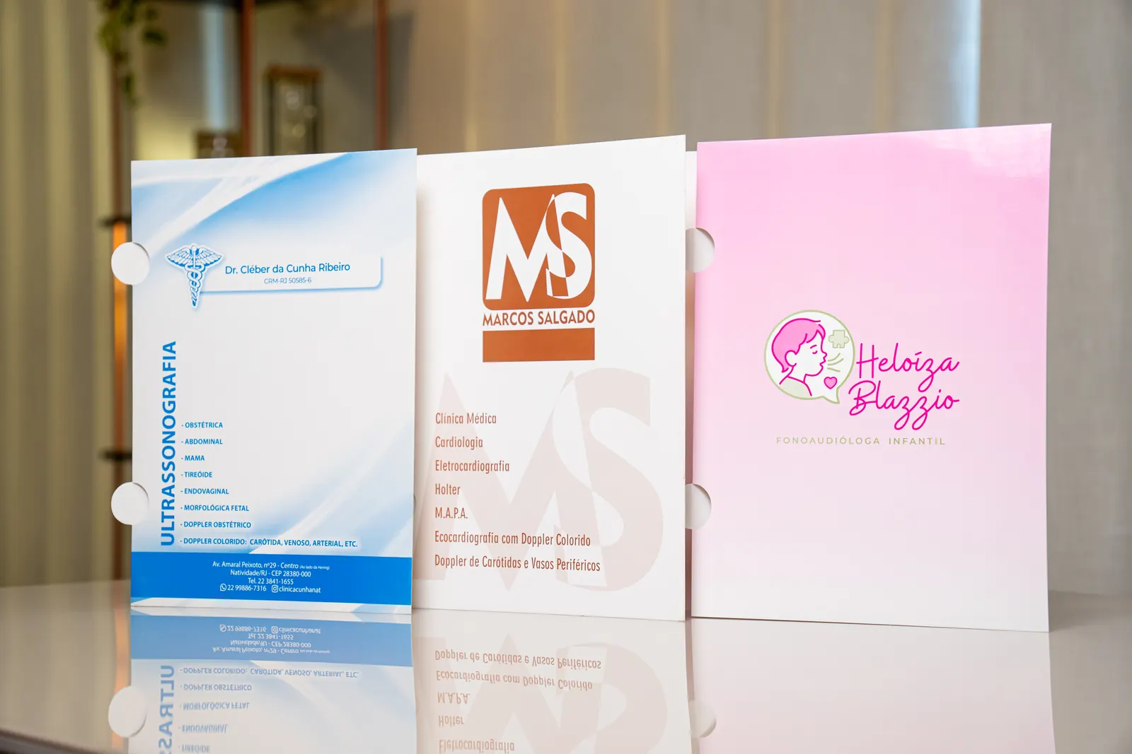 Pastas personalizadas para ultrassonografia Dr. Cléber, clínica Marcos Salgado e fonoaudióloga Heloíza Blazzio