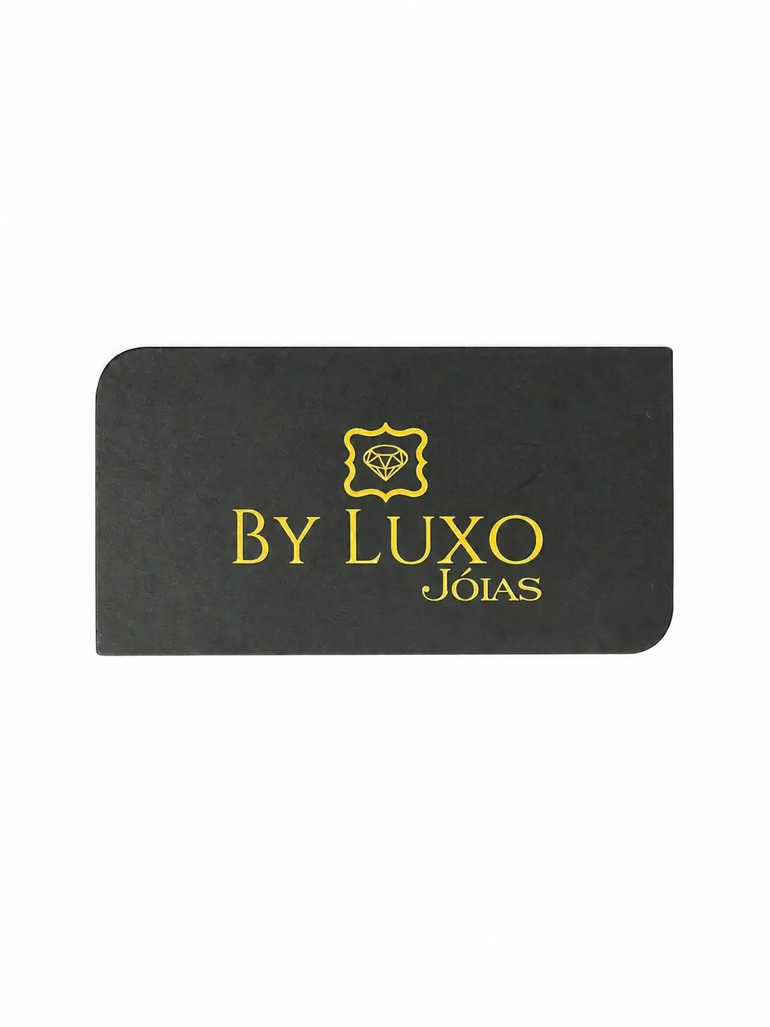 Tag personalizada By Luxo Jóias em preto e dourado