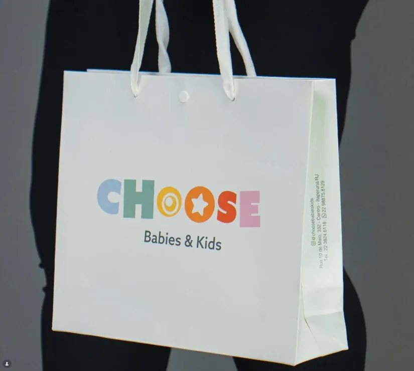 Sacola de papel branca personalizada Choose Babies & Kids